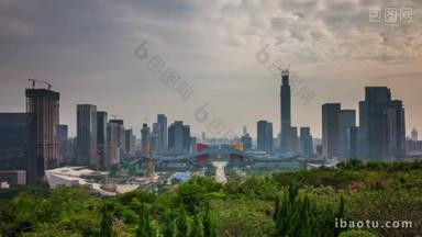 中国一天太阳照亮深圳市市民中心建设 4 k 时间流逝